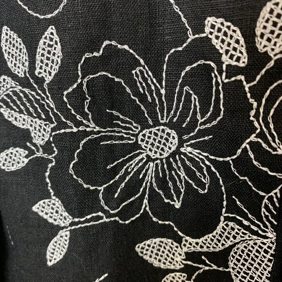 JM Collection Womens Linen Jacket 8 Petite NEW Black Floral Embroidered Shacket - Picture 8 of 15